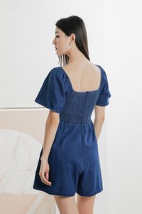 Carper Smocked Denim Sleeve Romper