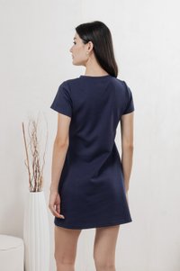Michel Mandarin Collar Cotton Dress In Navy