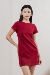 Charley Cotton Panelled Dress In Red