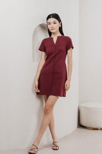 Michel Mandarin Collar Cotton Dress In Wine