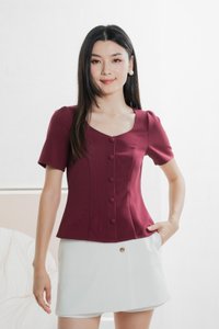 Barbara Buttons Panelled Top In Wine