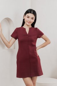 Michel Mandarin Collar Cotton Dress In Wine