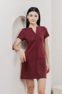 Michel Mandarin Collar Cotton Dress In Wine