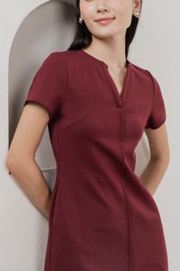 Michel Mandarin Collar Cotton Dress In Wine