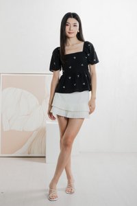 Antonia Ribbon Embroidery Top In Black