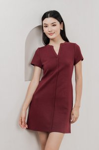 Michel Mandarin Collar Cotton Dress In Wine