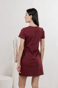 Michel Mandarin Collar Cotton Dress In Wine