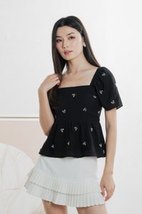 Antonia Ribbon Embroidery Top In Black