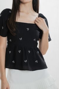 Antonia Ribbon Embroidery Top In Black