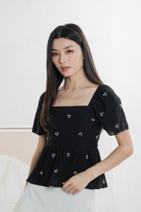Antonia Ribbon Embroidery Top In Black