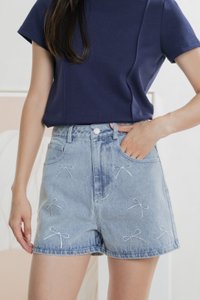 Ayumi Ribbon Denim Short In Light Wash (XS)