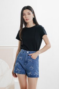 Ayumi Ribbon Denim Short In Dark Wash (XS)