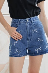 Ayumi Ribbon Denim Short In Dark Wash (XS)