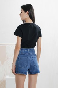 Ayumi Ribbon Denim Short In Dark Wash (XS)