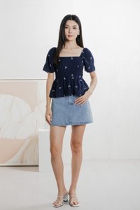 Antonia Ribbon Embroidery Top In Navy (XS)