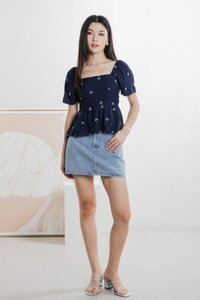 Antonia Ribbon Embroidery Top In Navy (XS)