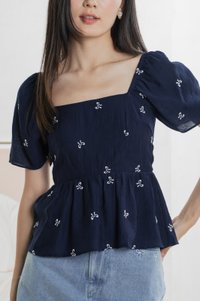 Antonia Ribbon Embroidery Top In Navy (XS)