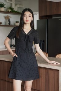 Memoir Eyelet Ribbon Dress In Black