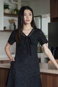 Memoir Eyelet Ribbon Dress In Black