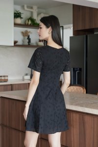 Memoir Eyelet Ribbon Dress In Black
