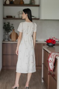 Fortuna Fleur Embroidery Midi Dress In Cream