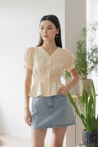 Daffodil Smocked Waist Button Top In Cream