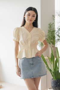 Daffodil Smocked Waist Button Top In Cream