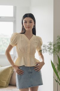 Daffodil Smocked Waist Button Top In Cream