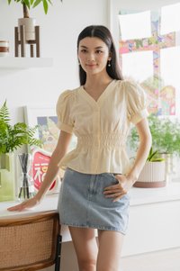 Daffodil Smocked Waist Button Top In Cream