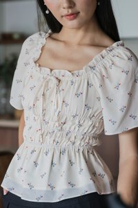 Fields Floral Prints Ruched Top In Cream