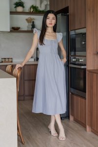 Kura Ruched Ribbon Midi Dress In Light Grey