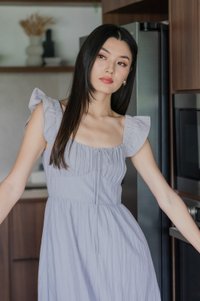 Kura Ruched Ribbon Midi Dress In Light Grey