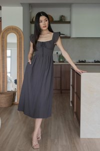 Kura Ruched Ribbon Midi Dress In Gunmetal