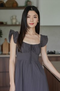 Kura Ruched Ribbon Midi Dress In Gunmetal