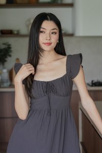 Kura Ruched Ribbon Midi Dress In Gunmetal