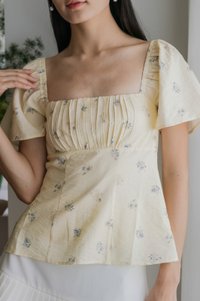 Citrine Floral Prints Ruched Top