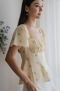 Citrine Floral Prints Ruched Top