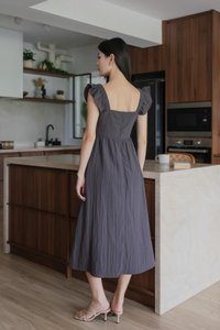 Kura Ruched Ribbon Midi Dress In Gunmetal