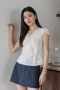 Mimi Eyelet Ribbon Top In White