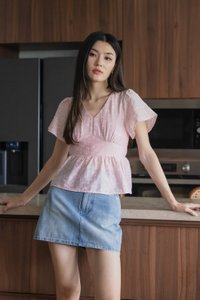 Twinkle Textured Ribbon Top In Pink