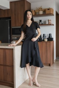Rylan Faux Wrap Midi Dress In Black
