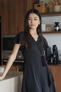 Rylan Faux Wrap Midi Dress In Black