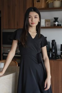 Rylan Faux Wrap Midi Dress In Black