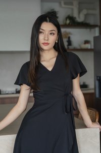 Rylan Faux Wrap Midi Dress In Black