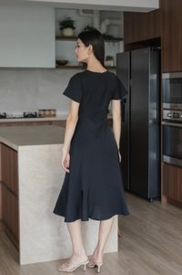 Rylan Faux Wrap Midi Dress In Black
