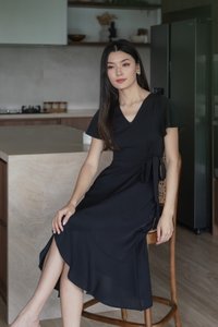 Rylan Faux Wrap Midi Dress In Black