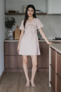Memoir Eyelet Ribbon Dress In Dusty Pink