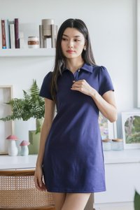 Helen Heart Button Polo Dress In Navy