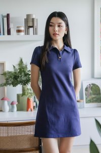 Helen Heart Button Polo Dress In Navy