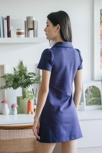 Helen Heart Button Polo Dress In Navy